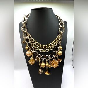 Charm Necklace Chain Links Large Big Necklace Assorted of Chains Pearls Charms